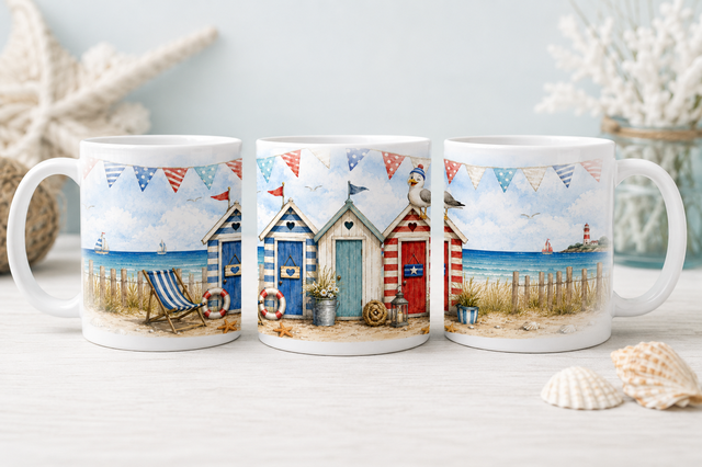 beach hut mug mock up
